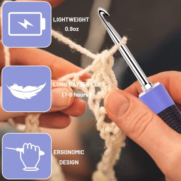 Counting Crochet Hook Set Digital with 12 Interchangeable Crochet Hooks, Ergonomic Hooks with LED Light & Digital Stitch Counter, Lighted Crochet Hook Set for Beginners & Experts - Image 3