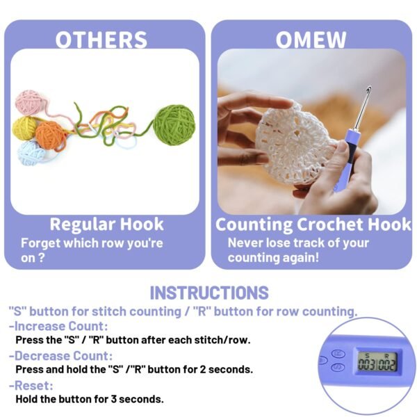 Counting Crochet Hook Set Digital with 12 Interchangeable Crochet Hooks, Ergonomic Hooks with LED Light & Digital Stitch Counter, Lighted Crochet Hook Set for Beginners & Experts - Image 4